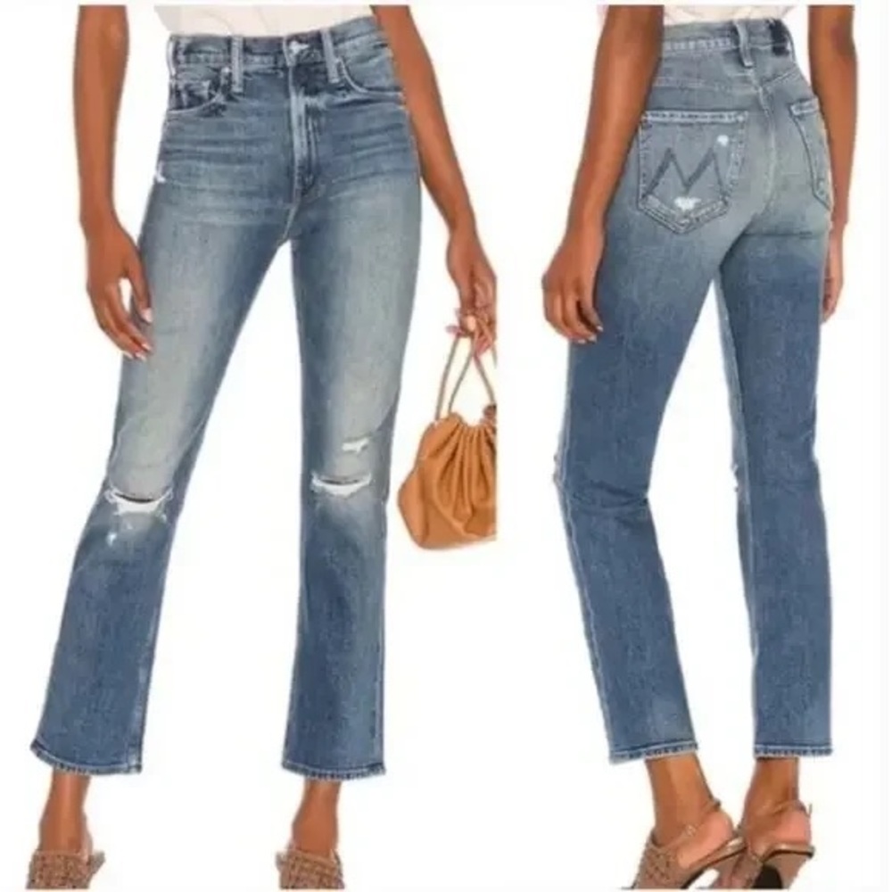 MOTHER Distressed Blue Ankle Jeans